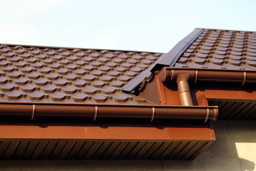 metal tile roof and rain gutter system