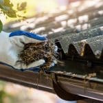 cleaning fall leaves to maintain copper gutters