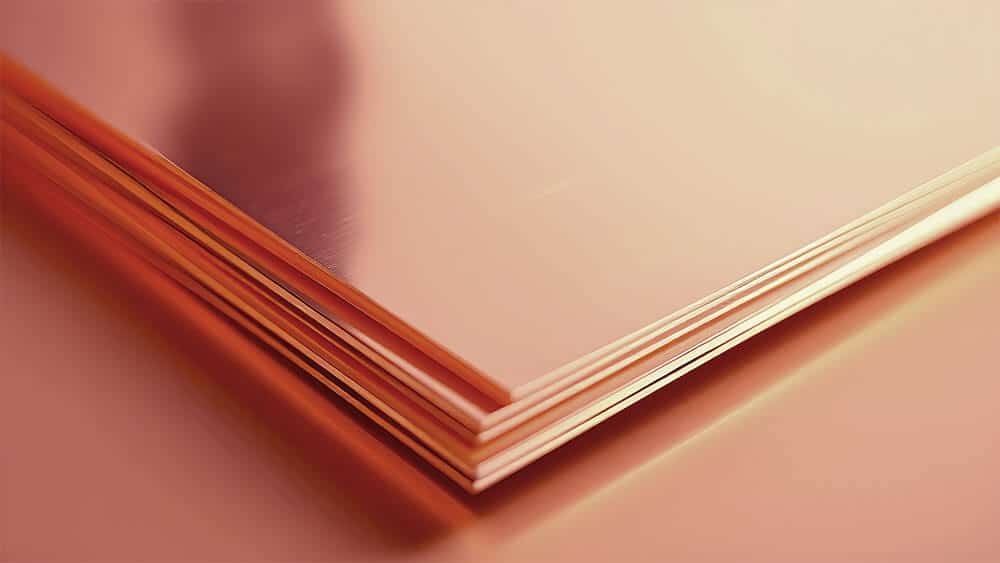 close up stack of copper sheets for roofing